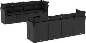 vidaXL Set mobilier de grădină cu perne, 9 piese, negru, poliratan