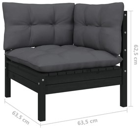 Set mobilier gradina cu perne, 7 piese, negru, lemn masiv pin Negru, 1