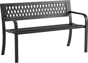 Outsunny Bancă de Grădină pentru Exterior, Bancă de Patio cu Brațe și Șezut cu Lamele, 2 Locuri pentru Grădină, Parc, Balcon, Mobilier Exterior, Negru | Aosom Romania