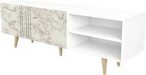 Comoda TV RONAS, alb cu efect de marmura, PAL melaminat, 160x35x39 cm