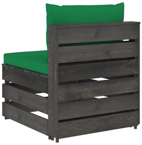 Canapea de mijloc modulara cu perne, gri, lemn tratat 1, Verde si gri, canapea de mijloc