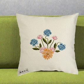 Perna Decorativa Buchet Primavara Acuarela, 40x40 cm, Ecru, Husa Detasabila, Perna Inclusa, BEKZ®