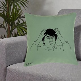 Perna Decorativa Jackie Chan WTF, 40x40 cm, Verde, Husa Detasabila, Perna Inclusa, BEKZ®