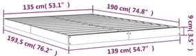 Cadru de pat dublu 4FT6, gri, 135x190 cm, lemn masiv de pin Gri, 135 x 190 cm