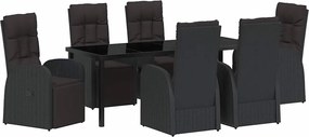vidaXL Set de masă pentru grădină cu pernă 7 pcs Negru poliratan