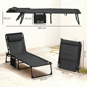 Outsunny Portable Sun Lounger, Folding Chaise Recliner, 5-Position Adjustable Cot, Black | Aosom Romania