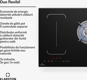 Klarstein MultiChef 5, plită cu inducție și gaz, 5 zone de gătit, 3 arzătoare cu gaz, 2 plite cu inducție, FlexZone
