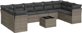 vidaXL Set canapele de grădină cu perne, 11 piese, gri, poliratan