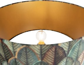 Lampă de podea neagră tip trepied cu abajur cu design de frunze și interior auriu 50cm - Puros