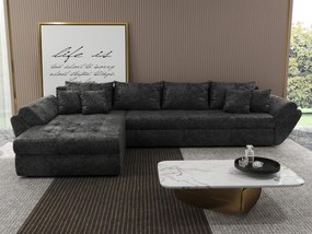 Colțar extensibil dumonde cu ladă de depozitare si sezut confortabil din spuma high-density, Loana XL Euphoria Negru 335x185 cm