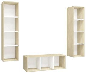 3079759 vidaXL Set dulapuri TV, 3 piese, alb și stejar sonoma, lemn prelucrat