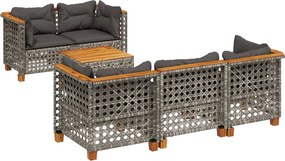 vidaXL Set mobilier grădină cu perne, 6 piese, gri, poliratan