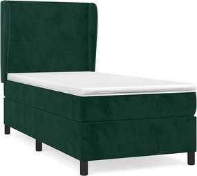 vidaXL Pat box spring cu saltea, verde închis, 90x190 cm, catifea