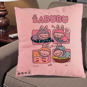 Perna Personalizata Labubu Sleeping Quad Grid, 40x40 cm, Roz, Husa Detasabila, Perna Inclusa, BEKZ®