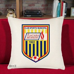 Perna Personalizata CSM Flacara Moreni 1922 Fotbal, 40x40 cm, Crem Reliefat, Husa Detasabila, Perna Inclusa, BEKZ®