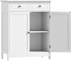 kleankin Dulap de Depozitare Organizator Independent pentru Baie de Podea cu 2 Usi, 2 Sertare si Raft Reglabil, Alb | Aosom Romania