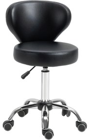 HOMCOM Taburet cu roți taburet de masaj - taburet de lucru pivotant la 360 ° - înălțime ajustabilă 49-64H cm, spătar ergonomic - metal cromat acoperit cu material sintetic negru | Aosom Romania