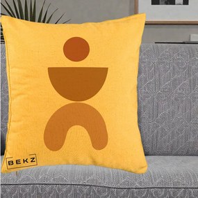 Perna Decorativa Geometric Boho Disc si Arc, 40x40 cm, Galben, Husa Detasabila, Perna Inclusa, BEKZ®
