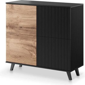 Comoda RANDOM KM-2, stejar wotan/negru, PAL furniruit, 100x40x95 cm