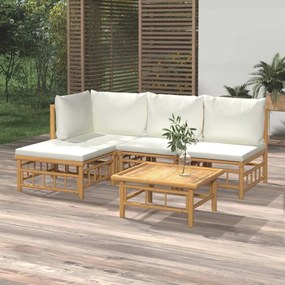 vidaXL Set mobilier de grădină cu perne alb crem, 2 piese, bambus