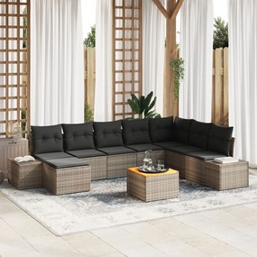 vidaXL Set de canapele pentru grădină cu pernă 9 pcs Gri Rattan poli