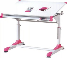 Masa birou COLLORIDO, alb/roz, 100x66x69/84 cm