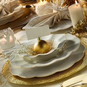 Serviciu de masa, Portelan, 24 de Piese, Culoare Crem / Auriu