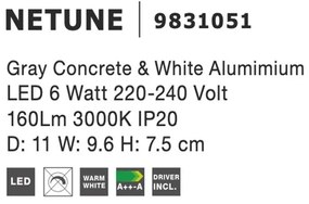 Aplica LED de perete design modern NETUNE, beton gri NVL-9831051