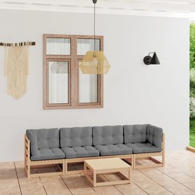 Set mobilier de grădină, 5 piese, cu perne, lemn masiv de pin