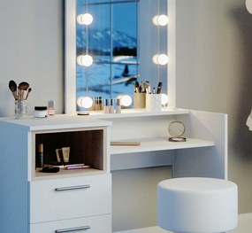 SEA361 - Set Masa toaleta, 100 cm, moderna cosmetica machiaj oglinda, masuta vanity cu sau fara LED- Alb