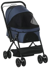 Cărucior pentru câini pliabil PawHut, 1 coș, 2 frâne, incl. les de siguranță, Albastru | Aosom Romania