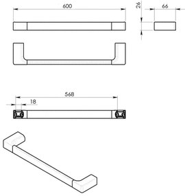 GEDY PI216088 Suport pentru prosoape Pirenei 60 x6,6 cm, auriu mat
