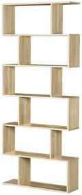 HOMCOM Bibliotecă raft zig zag Design Contemporan 80L x 23l x 192H cm 6 Niveluri Culori lemn de stejar deschis | Aosom Romania