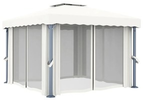 Pavilion cu perdea, alb crem, 3 x 3 m, aluminiu Alb, 3 x 3 m