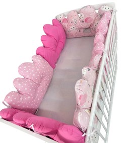 OTL Set de 6 perne norișori apărători pat bebe 120x60 cm Mix Nori cu luna steluțe Roz