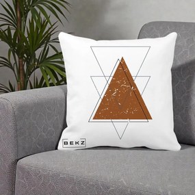 Perna Decorativa Geometric Triunghiuri Sacred, 40x40 cm, Alba Mata, Husa Detasabila, Perna Inclusa, BEKZ®