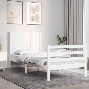 3194467 vidaXL Cadru de pat cu tăblie single mic, alb, lemn masiv