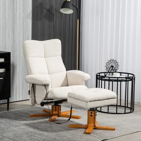 HOMCOM Fotoliu de masaj cu funcție de culcare și taburet, 145° de înclinare, Poliester, 80 x 86 x 99 cm, Crem | Aosom Romania