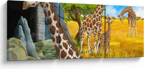 Tablou - Familia girafelor (cu ceas) (90x30 cm)