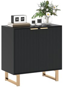 HOMCOM Bufet salon mobilier de depozitare stil modern cu dulap cu 2 uși canelate, raft ajustabil, picioare metalice, negru | Aosom Romania