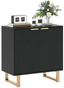 HOMCOM Bufet salon mobilier de depozitare stil modern cu dulap cu 2 uși canelate, raft ajustabil, picioare metalice, negru | Aosom Romania