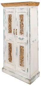 Dulap alb, din lemn masiv, cu aspect vintage, Feuillage