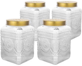 Altom Set de borcane din sticlă cu capac auriu Daisy 2,2 l, 4 buc., 2,2 l