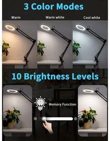 Lampă LED dimabilă de masă cu lupă Brilagi LED/12W/5V 3000/4200/6000K negru