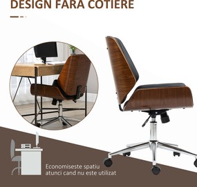 Vinsetto Scaun de birou Vintage, căptușit, din piele ecologică, lemn și oțel, 53x60x86-96 cm, negru și maro închis | Aosom Romania