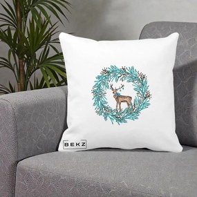 Perna Decorativa Coroana Turcoaz cu Ren, 40x40 cm, Alba Mata, Husa Detasabila, Perna Inclusa, BEKZ®