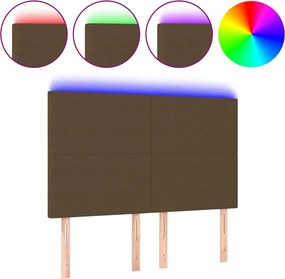 vidaXL Tăblie de pat cu LED, maro închis, 144x5x118/128 cm, textil