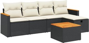 vidaXL Set mobilier de grădină cu perne, 6 piese, negru, poliratan