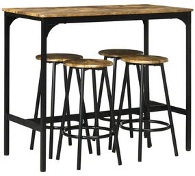 HOMCOM Scaune bar si Masa Bar, 5 piese, cu 4 Scaune Rotunde, Economie de Spațiu, Design Rustic Maro, pentru Bucătărie | Aosom Romania