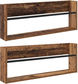 vidaXL Raft pentru reviste cu raft 2 pcs Lemn vechi 80 x 12 x 30 cm